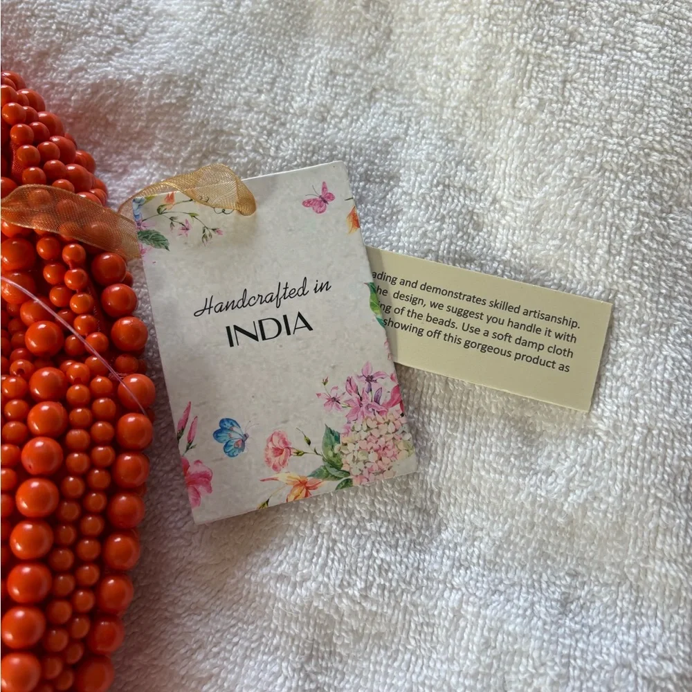 Orange Beaded Shoulder Top Handle Bag Purse Viral Tik Tok Made in India NWT - Picture 4 of 6